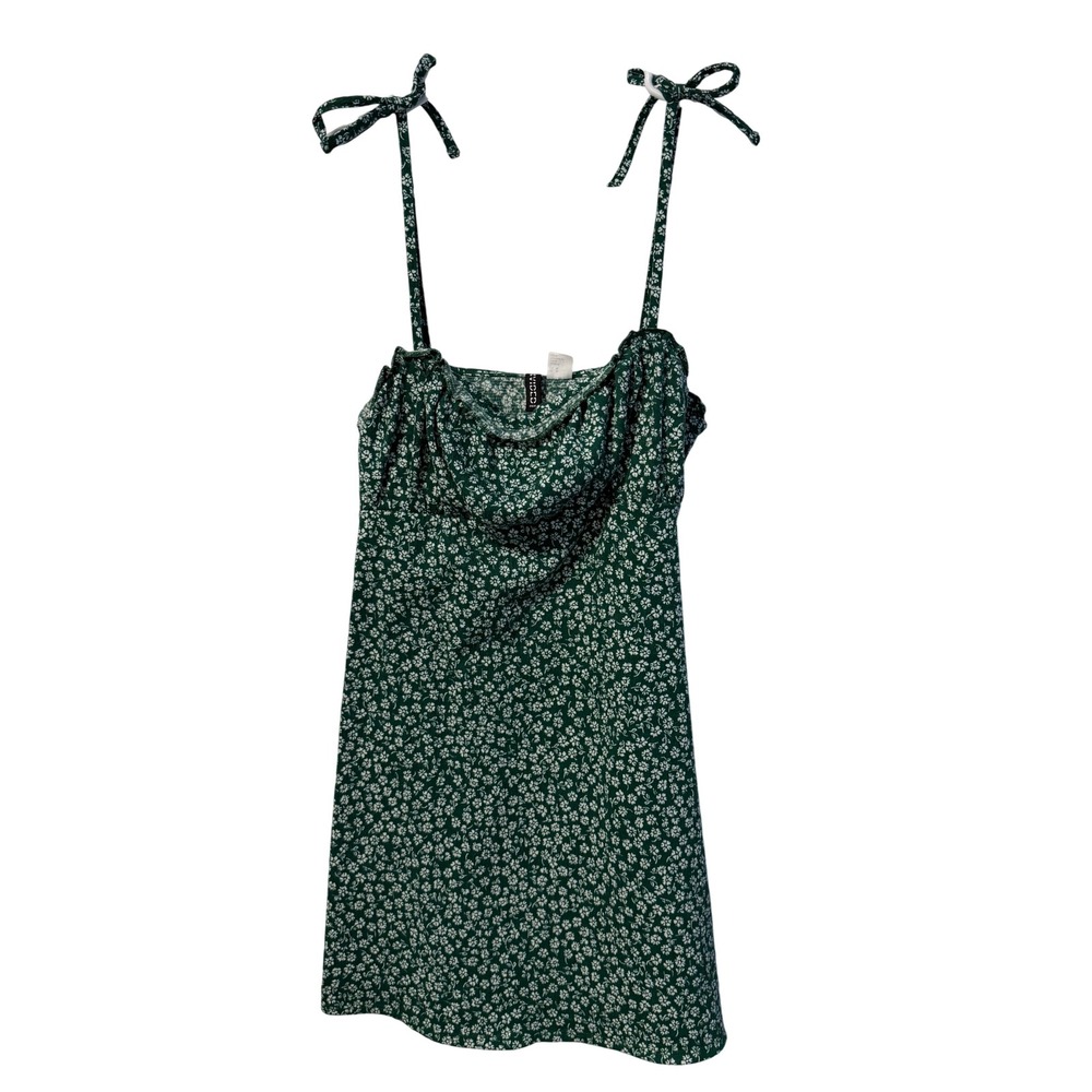 H&M Divided Floral Mini Dress Womens Medium Green Tie Strap